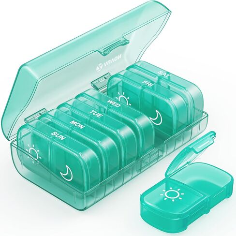 AUVON Weekly Pill Organizer 2 Times a Day, One-Side Large Opening, Easy‑Use | XL AM PM Pill Case, Travel Pill Box 7 Day, Medication Organizer for Medications, Vitamins, Fish Oils, Supplements, Pink in Saudi Arabia