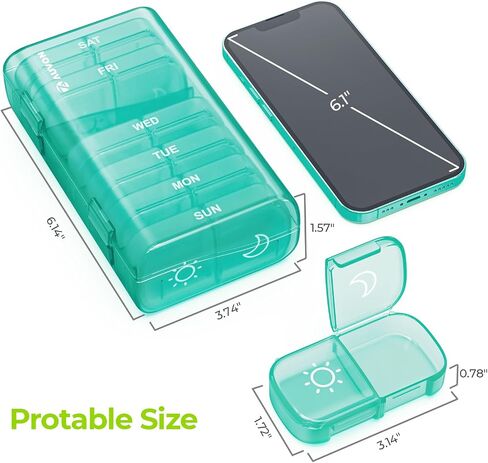AUVON Weekly Pill Organizer 2 Times a Day, One-Side Large Opening, Easy‑Use | XL AM PM Pill Case, Travel Pill Box 7 Day, Medication Organizer for Medications, Vitamins, Fish Oils, Supplements, Pink in Saudi Arabia