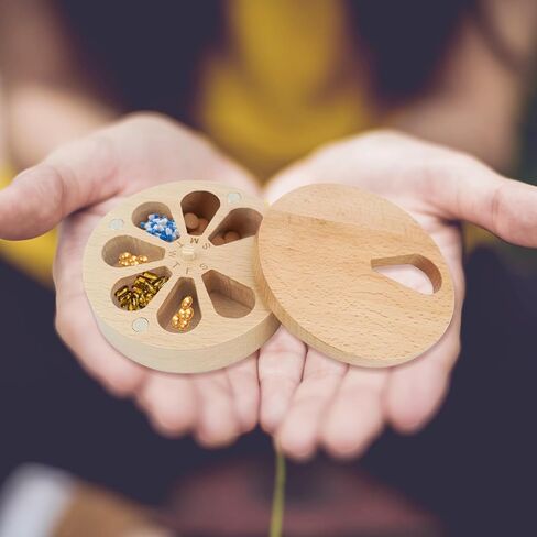 Succwoah Wooden Weekly Pill Organizer for Medicine Vitamin, 7-Day Pill Organizer Case Box, Twist Top Design with Days of The Week and Solid Wood Lid in Kuwait