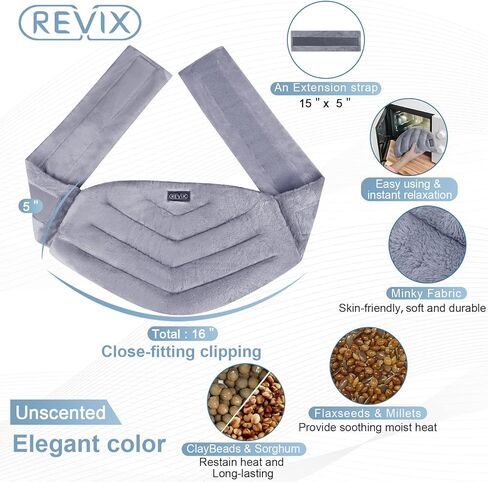 وسادة تسخين قابلة للاستخدام في الميكروويف من ريفيكس لتخفيف الألم، حزمة كبيرة جدًا لتسخين الميكروويف مع حرارة رطبة للخصر والمعدة والكتف، حزمة ساخنة أو باردة غير معطرة، رمادي in Kuwait