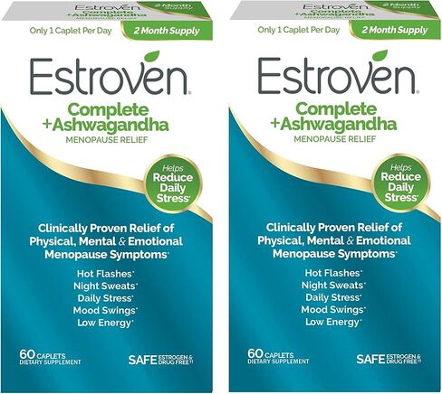 Estroven Complete + ملحق Ashwagandha متعدد الأعراض لانقطاع الطمث للنساء - 60 قيراط. - مكونات مثبتة سريريًا توفر الراحة بعد انقطاع الطمث والتعرق الليلي + تخفيف الوميض الساخن* - خالية من المخدرات وغير معدلة وراثيًا in Kuwait