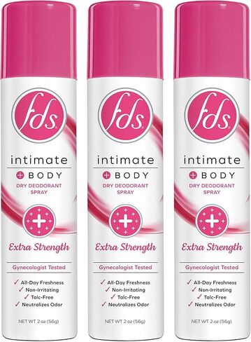 FDS Intimate Deodorant Spray، بودرة الأطفال، 2 أونصة (عبوة من 3)، رذاذ أنثوي للانتعاش طوال اليوم وحماية الرائحة؛ درجة حموضة متوازنة، خالية من التلك، تم اختبارها من قبل أطباء النساء in Kuwait