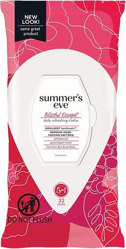 Summer’s Eve Blissful Escape Daily Refreshing Feminine Wipes, Removes Odor, pH balanced, 32 Count, (Pack of 2) in Saudi Arabia