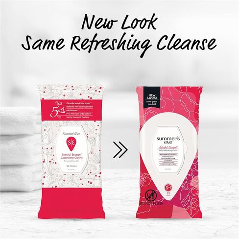 Summer’s Eve Blissful Escape Daily Refreshing Feminine Wipes, Removes Odor, pH balanced, 32 Count, (Pack of 2) in Saudi Arabia