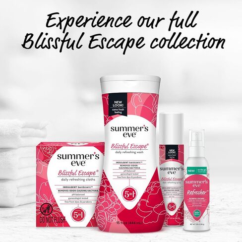 Summer’s Eve Blissful Escape Daily Refreshing Feminine Wipes, Removes Odor, pH balanced, 32 Count, (Pack of 2) in Saudi Arabia