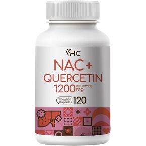 VHC NAC Supplement (N-Acetyl Cysteine) 1200mg Plus Quercetin, Optimum Dose (1200mg + 100mg), 2 in 1 Dual Action Formula N-Acetyl-L-Cysteine with Quercetin, for Respiratory, Liver, Immune, Made in USA in Kuwait