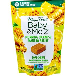 MegaFood Baby & Me 2 Prenatal Morning Sickness Relief Soft Chews -With Real Ginger and Vitamin B6 - Vegetarian - Made Without 9 Food Allergens - Honey Lemon Ginger Flavor - 30 Chews in Saudi Arabia