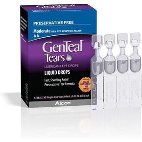 Alcon GenTeal Tears Lubricant Eye Drops, Moderate Liquid Drops, 36 Sterile, Single-Use Vials,2 Count