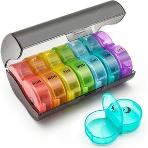 Weekly Pill Organizer, Large 7 Day Pill Case, Daily Vitamin Case Medicine Box, AM/PM Pill Containers for Medicine Supplements Fish Oil (Black)