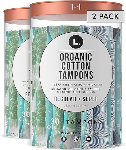 L. Organic Cotton Tampons Multipack, Regular/Super Absorbency, Free From Chlorine Bleaching Pesticides Fragrances Or Dyes, Bpa-Free Plastic Applicator, 30 Count X 2 Packs (60 Count Total) in Kuwait