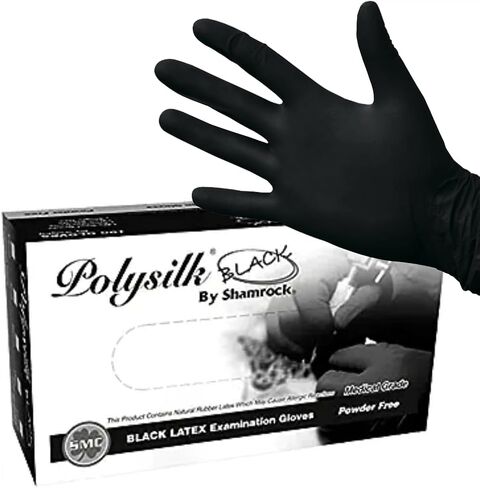Shamrock Latex Examination Gloves, Black Disposable, Powder Free Gloves, Medical Grade, Safe for Food Handling, Size XL (Extra Large) in Kuwait
