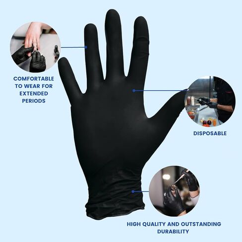 Shamrock Latex Examination Gloves, Black Disposable, Powder Free Gloves, Medical Grade, Safe for Food Handling, Size XL (Extra Large) in Kuwait