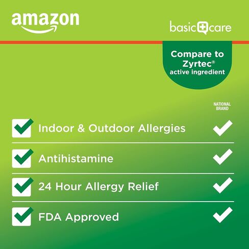 Amazon Basic Care 24 Hour Allergy Relief, Cetirizine Hydrochloride Tablets, 10 mg, 300 Count in Saudi Arabia