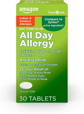 Amazon Basic Care 24 Hour Allergy Relief, Cetirizine Hydrochloride Tablets, 10 mg, 300 Count in Saudi Arabia