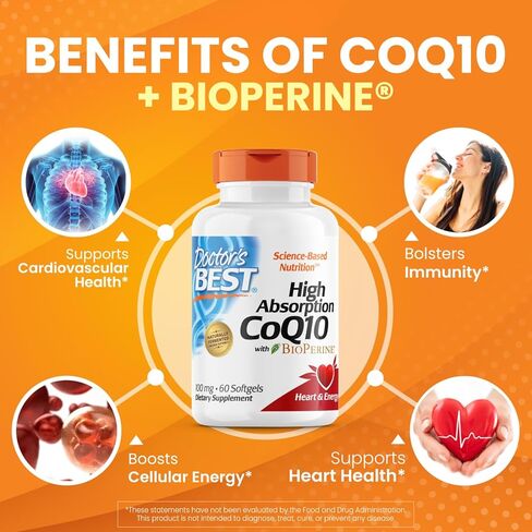 أفضل منتج CoQ10 عالي الامتصاص من Doctor's مع BioPerine، خالي من الغلوتين، مخمر بشكل طبيعي، صحة القلب، إنتاج الطاقة، 100 مجم، 120 قطعة in Saudi Arabia