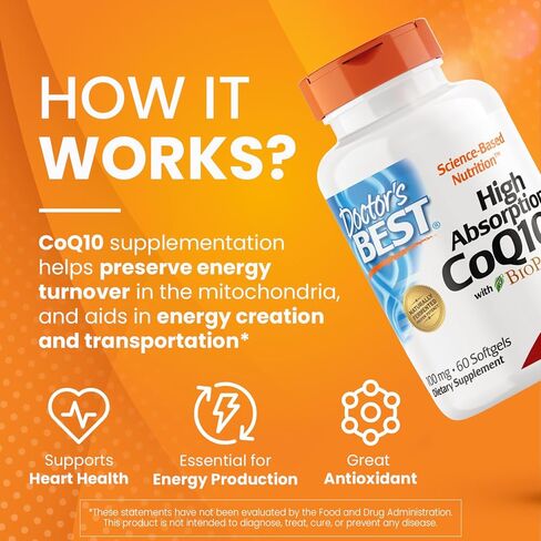 أفضل منتج CoQ10 عالي الامتصاص من Doctor's مع BioPerine، خالي من الغلوتين، مخمر بشكل طبيعي، صحة القلب، إنتاج الطاقة، 100 مجم، 120 قطعة in Saudi Arabia