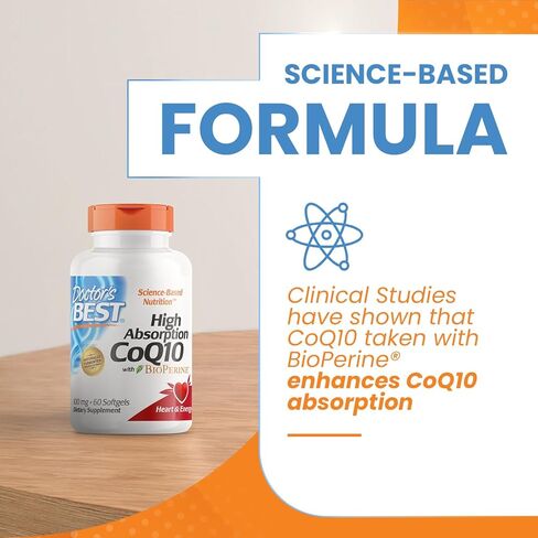 أفضل منتج CoQ10 عالي الامتصاص من Doctor's مع BioPerine، خالي من الغلوتين، مخمر بشكل طبيعي، صحة القلب، إنتاج الطاقة، 100 مجم، 120 قطعة in Saudi Arabia