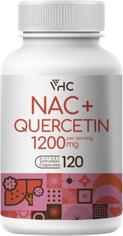 مكمل VHC NAC (N-Acetyl Cysteine) 1200 مجم بالإضافة إلى كيرسيتين، الجرعة المثالية (1200 مجم + 100 مجم)، 2 في 1 تركيبة مزدوجة المفعول N-Acetyl-L-Cysteine ​​مع كيرسيتين، للجهاز التنفسي والكبد والمناعة، صنع في الولايات المتحدة الأمريكية in Kuwait
