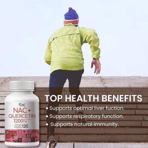 مكمل VHC NAC (N-Acetyl Cysteine) 1200 مجم بالإضافة إلى كيرسيتين، الجرعة المثالية (1200 مجم + 100 مجم)، 2 في 1 تركيبة مزدوجة المفعول N-Acetyl-L-Cysteine ​​مع كيرسيتين، للجهاز التنفسي والكبد والمناعة، صنع في الولايات المتحدة الأمريكية in Kuwait