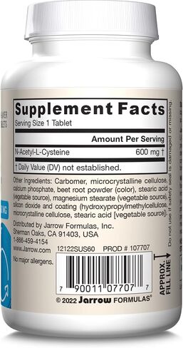 Jarrow Formulas N-A-C Sustain 600 mg - مكمل للأحماض الأمينية المضادة للأكسدة - 60 قرصًا مستدامًا - يدعم وظائف الكبد والرئة - مقدمة للجلوتاثيون - 60 وجبة (قد تختلف التعبئة) in Saudi Arabia
