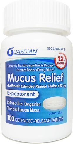 Guardian Mucus Relief، 600 ملغ من Guaifenesin، إطلاق ممتد لمدة 12 ساعة، مقشع لاحتقان الصدر (100 زجاجة) in Kuwait