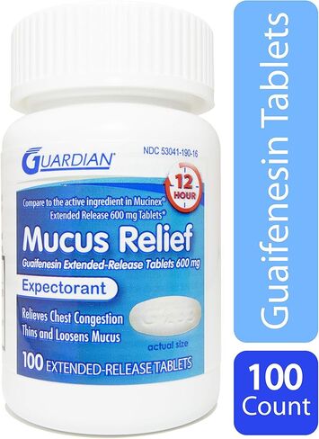Guardian Mucus Relief، 600 ملغ من Guaifenesin، إطلاق ممتد لمدة 12 ساعة، مقشع لاحتقان الصدر (100 زجاجة) in Kuwait