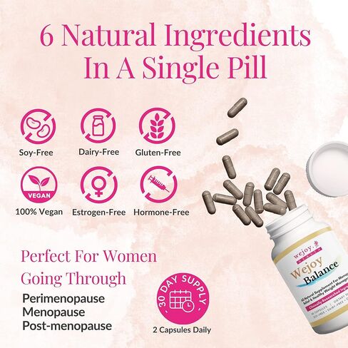 مكملات انقطاع الطمث من Wejoy Balance للنساء - تم تركيبها بشكل فريد لتخفيف الهبات الساخنة في سن اليأس ودعم المفاصل وزيادة الوزن والنوم والتعرق الليلي وتساقط الشعر وتقلب المزاج - طبيعي (زجاجة واحدة) in Kuwait