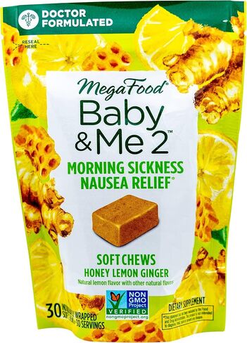 MegaFood Baby & Me 2 Prenatal Morning Sickness Relief Soft Chews -With Real Ginger and Vitamin B6 - Vegetarian - Made Without 9 Food Allergens - Honey Lemon Ginger Flavor - 30 Chews in Saudi Arabia