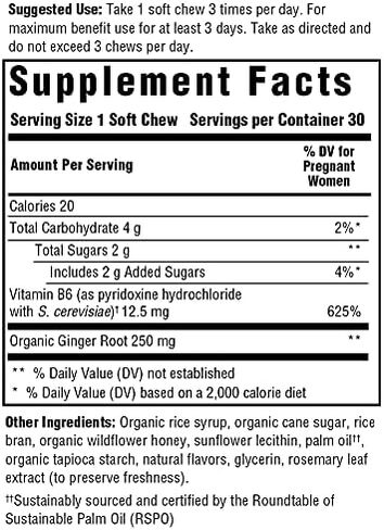 MegaFood Baby & Me 2 Prenatal Morning Sickness Relief Soft Chews -With Real Ginger and Vitamin B6 - Vegetarian - Made Without 9 Food Allergens - Honey Lemon Ginger Flavor - 30 Chews in Saudi Arabia