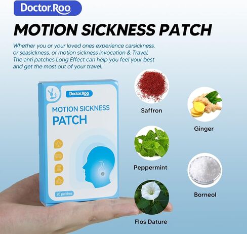 Doctor.Roo Motion Sickness Patch - 72-Hour Nausea Relief for Cruise, Car, and Air Travel - Vertigo and Headache Relief for Adults & Kids in Saudi Arabia