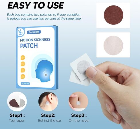 Doctor.Roo Motion Sickness Patch - 72-Hour Nausea Relief for Cruise, Car, and Air Travel - Vertigo and Headache Relief for Adults & Kids in Saudi Arabia