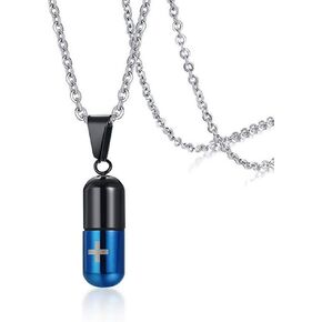 Medical Alert ID Pendant Necklaces for Men Women Stainless Steel Emergency Pill Case Tube Holder Necklaces