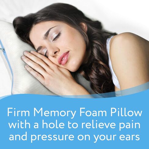 IMPRESA Firm Memory Foam Pillow with an Ear Hole - Includes 2 Pillowcases - Helps Reduce Ear Pain from CNH, Pressure Sores, Post Ear Surgery, Ear Pain or Ear Plugs - Non-Adjustable in Saudi Arabia
