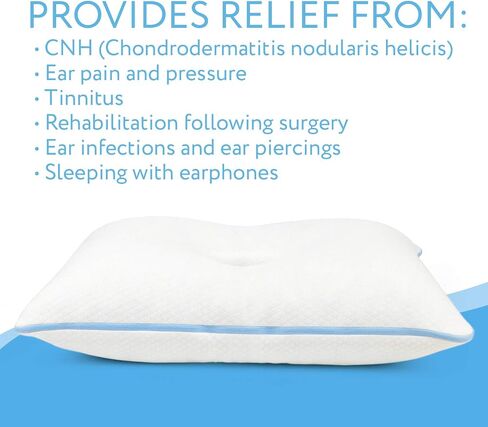 IMPRESA Firm Memory Foam Pillow with an Ear Hole - Includes 2 Pillowcases - Helps Reduce Ear Pain from CNH, Pressure Sores, Post Ear Surgery, Ear Pain or Ear Plugs - Non-Adjustable in Saudi Arabia