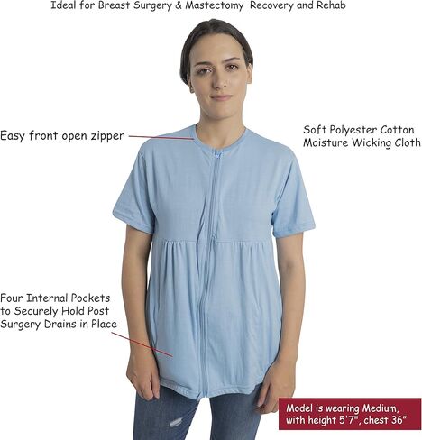 Inspired Comforts Mastectomy Recovery Shirt with Drain Pockets & Fasteners to Hold Drainage Tubes in Kuwait