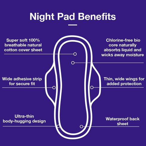 Veeda Ultra Thin Night Pads for Women - Super Absorbent Overnight pads with wings - Feminine Pads with Overnight Absorbency - Unscented & Chlorine free Sanitary Napkins - 12 Count in Kuwait