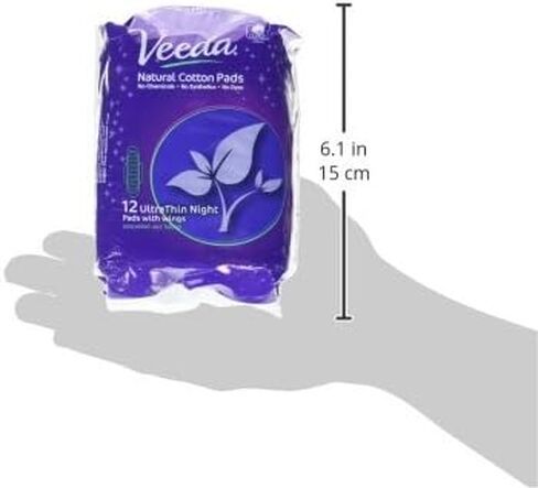 Veeda Ultra Thin Night Pads for Women - Super Absorbent Overnight pads with wings - Feminine Pads with Overnight Absorbency - Unscented & Chlorine free Sanitary Napkins - 12 Count in Kuwait
