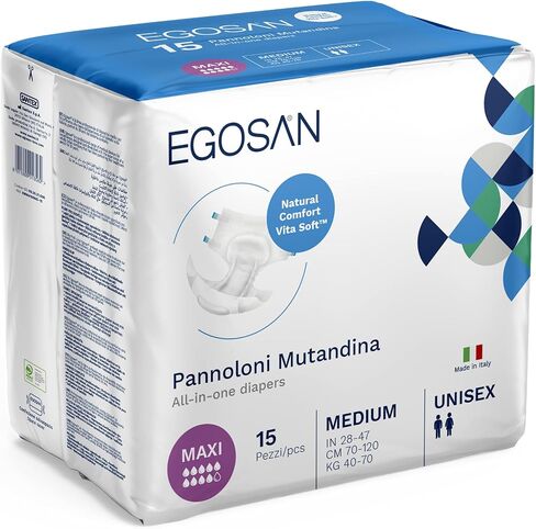 حفاضات Egosan Maxi لحفاضات البالغين للاستعمال مرة واحدة، أقصى قدر من الامتصاص وأشرطة قابلة للتعديل للرجال والنساء (متوسطة، 15 قطعة) in Kuwait