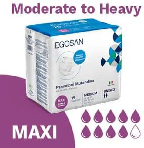 حفاضات Egosan Maxi لحفاضات البالغين للاستعمال مرة واحدة، أقصى قدر من الامتصاص وأشرطة قابلة للتعديل للرجال والنساء (متوسطة، 15 قطعة) in Kuwait