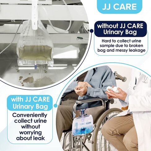 JJ CARE 2000 ml Urinary Drainage Bag w/ 48" Drainage Tube (Pack of 6), Disposable Anti-Reflux Chamber Urine Bags with Double Hook Hanger, Leak Resistant Vinyl Catheter Bags for Men and Women in Saudi Arabia