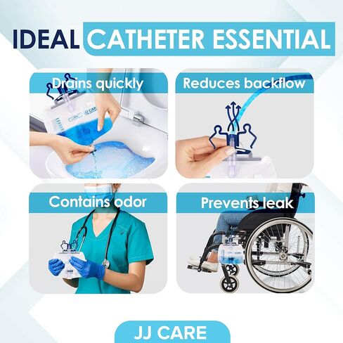 JJ CARE 2000 ml Urinary Drainage Bag w/ 48" Drainage Tube (Pack of 6), Disposable Anti-Reflux Chamber Urine Bags with Double Hook Hanger, Leak Resistant Vinyl Catheter Bags for Men and Women in Saudi Arabia