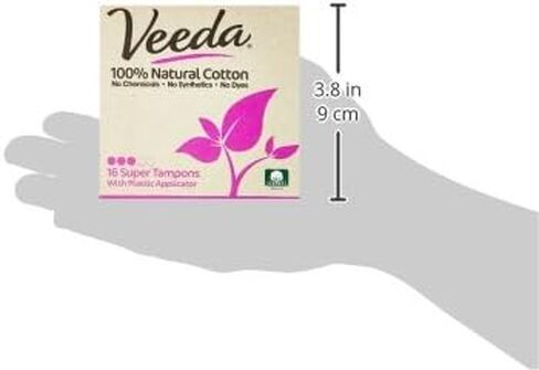 Veeda 100% Natural Cotton Tampons - Super Absorbency with Leak Proof Protection - Compact BPA-Free Applicator - Unscented & Free from Chlorine, Toxin - 16 Count in Kuwait