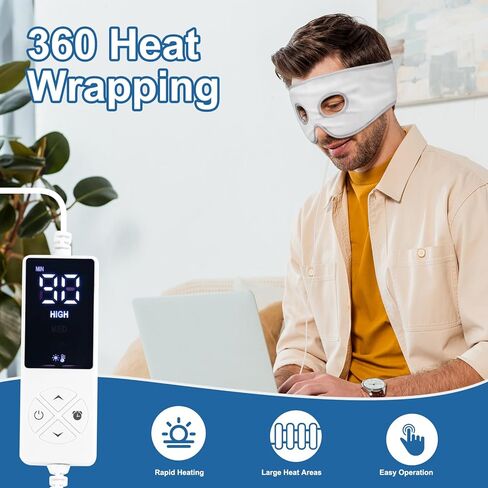 قناع الجيوب الأنفية المُسخن - قناع الجيوب الأنفية الحراري الرطب مع 3 إعدادات للحرارة، 5 إعدادات للتوقيت، وسادة تدفئة كبيرة جدًا للوجه للعيون والجيوب الأنفية والصداع النصفي وصداع التوتر in Kuwait