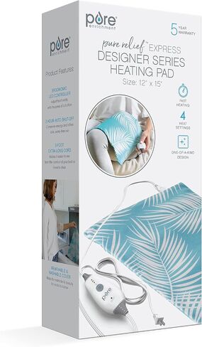 Pure Enrichment® PureRelief™ Express Designer Series Electric Heating Pad - 12" x 15" Fast-Heating with 4 Heat Settings, Machine-Washable Fabric, & 2-Hour Auto Safety Shut-Off - Palm Aqua in Saudi Arabia