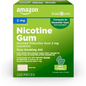 Amazon Basic Care Uncoated Nicotine Polacrilex Gum 2 mg (nicotine), Mint Flavored, Stop Smoking Aid, 220 Count in Kuwait