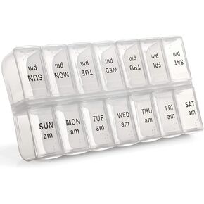 7 Day Weekly Pill Organizer，Large Daily Pill Organizer 2 Times a Day,AM PM Pill Case, Day Night Pill Container 7 Day 14 Compartments for Pills Vitamin Medication (Blue+Green)