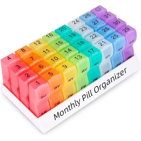 Monthly Pill Organizer 2 Times a Day, 30 Day Pill Box Organizer, One Month AM PM Pill Case Small Compartments to Hold Vitamin and 31 Day Travel Medicine Organizer, 4 Week Pill Cases (Blue)