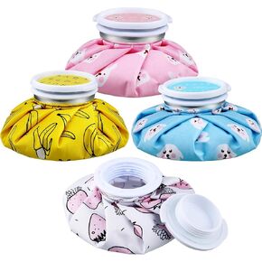 Honoson 4 Pack Reusable Ice Pack Cold and Hot Use Hot Water Bag Adults Cold Packs for Injuries Pain Relief Wisdom Teeth Breastfeeding Tired Eyes, 5.5 Inches(Cartoon Fruit Style)