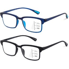 CARA 2 Pack Progressive Multifocus Reading Glasses, Flexible Lightweight TR90 Frame Blue Light Blocking Computer Readers, Workspace for Near Range (C1, 2.50)