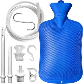 Enema Bag 2L Home Enema Kit with 2 Enema Tips,60 inch Long Silicone Hose, Controlable Water Flow Valve, Hot-Water Bottle for Colon Cleansing Enemas for Women/Men（Blue）